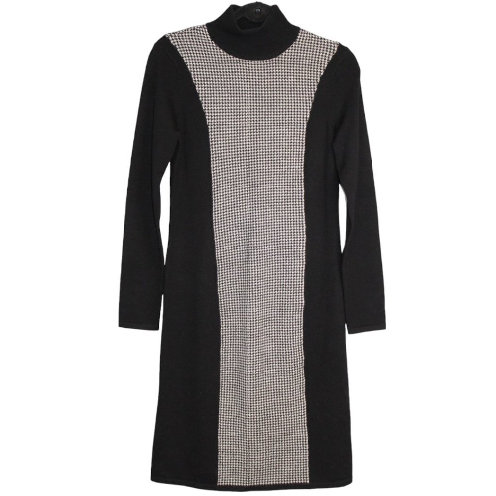 Lauren Ralph Lauren Sm Black White Sweater Dress Turtleneck Houndstooth Pullover - Picture 3 of 12